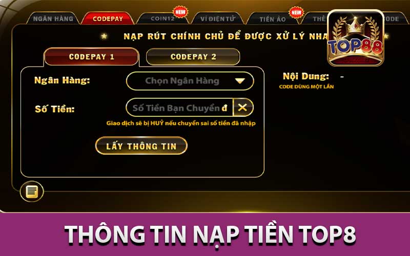 thông tin nạp tiền top8